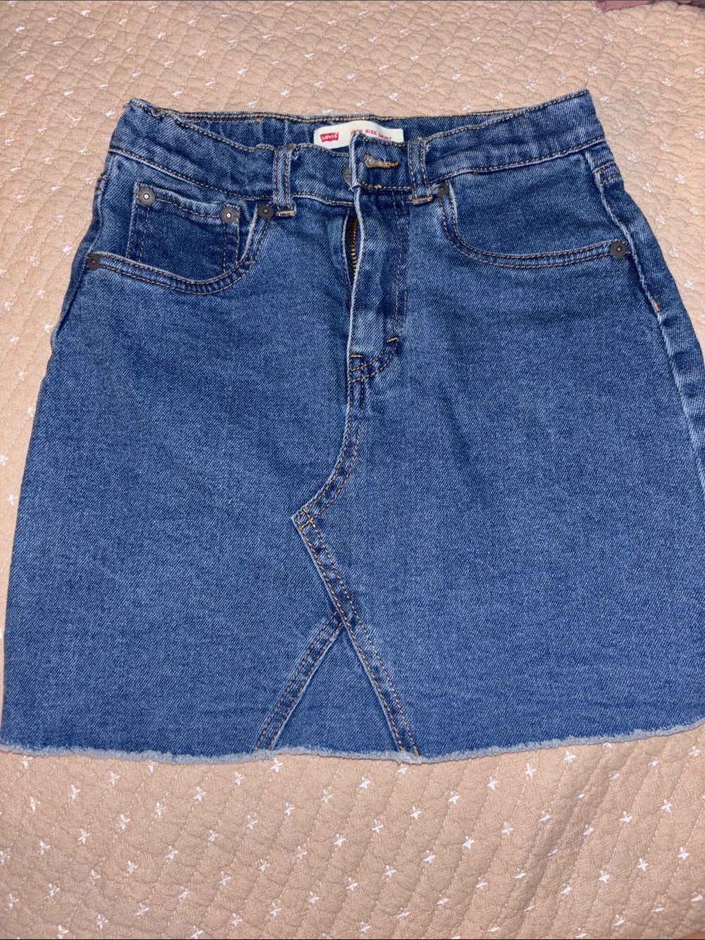 Levi's Blue Denim Front-Overlap Mini Skirt